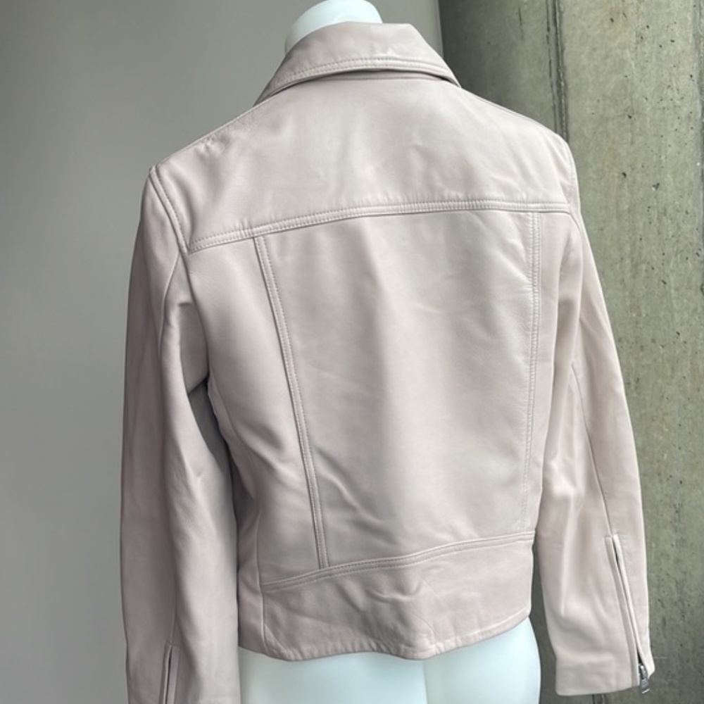 All Saints Dalby Leather Moto Biker Jacket in Cloud Pink Size 8 - Picture 4 of 12